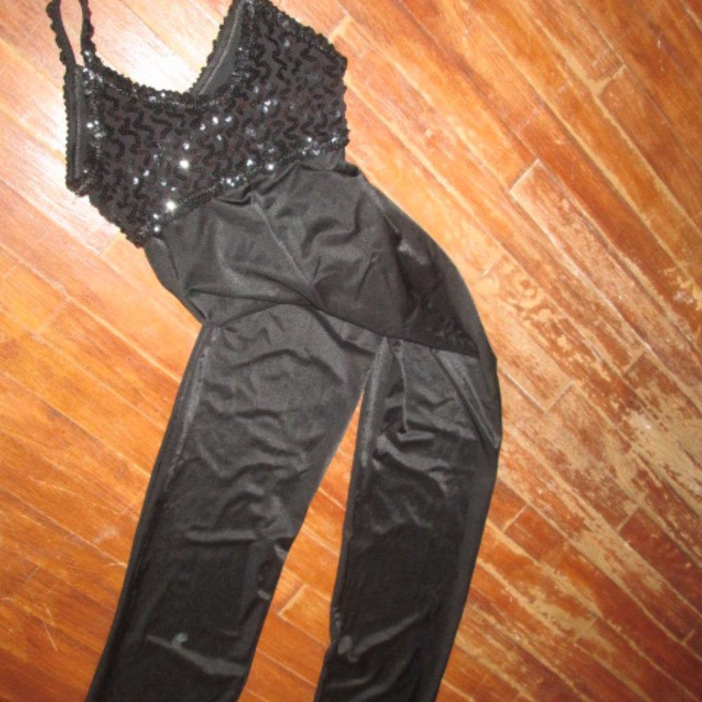 Sequins Dance Jumpsuit Palazzo Second skin liquid satin Nylon costume 80s VTG